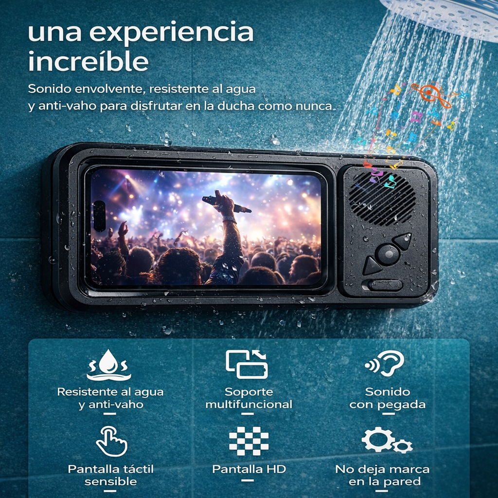 Soporte móvil con altavoz para ducha